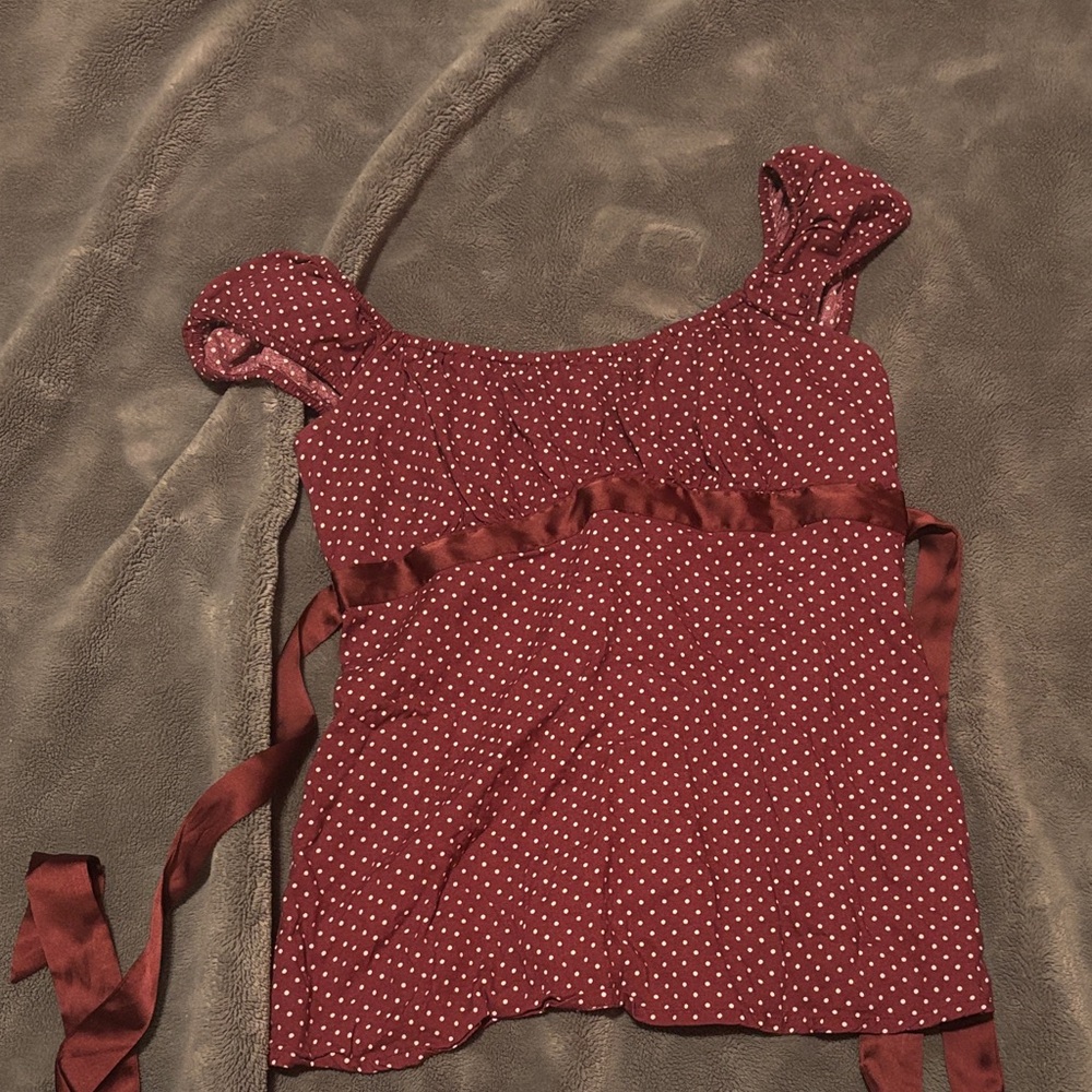 Hollister Burgundy Polka Dot Blouse